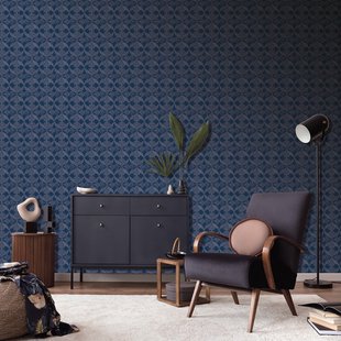 Vliesbehang Antibes An28232 - Donkerblauw - Zilver - Diepblauw - 10,05m X 53cm