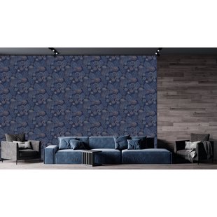 Vliesbehang Antibes An28273 - Donkerblauw - Vergrijsd Blauw - Beige - 10,05 M X 53 Cm