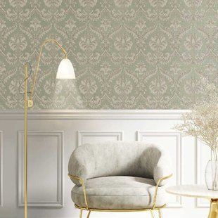 Vliesbehang Classic & Elegant 23605 - Vergrijsd Lichtgroen - Metallic - Beige - 10,05 M X 53 Cm