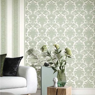 Vliesbehang Classic & Elegant 23615 - Offwhite - Mintgroen Met Glans - 10,05m X 53cm