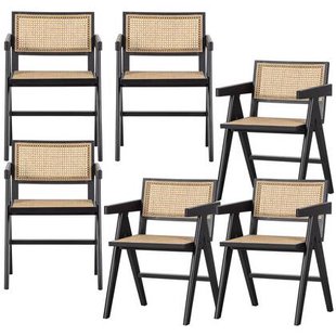 WOOOD Gunn Eetkamerstoelen Rattan - Hout - Zwart- Set van 6