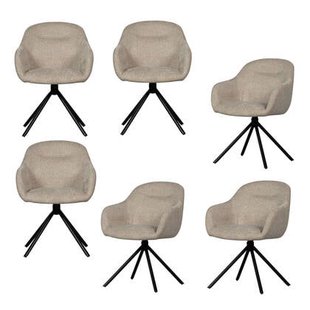 WOOOD Grant-Jaki Eetkamerstoelen - Chenille - Zand - Set van 6