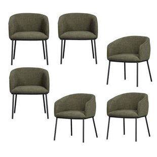 WOOOD Leon Eetkamerstoelen - Bouclé - Bosgroen - Set van 6