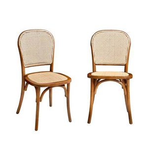sweeek - Houten en rotan vintage stoelen (set van 2)