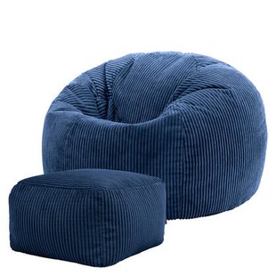 icon Kingston Zitzak met Poef - Ribfluweel - Denimblauw