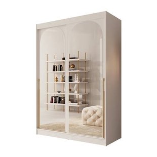 Meubella - Moniq - Kledingkast met schuifdeuren - Wit - 150x65x215 cm