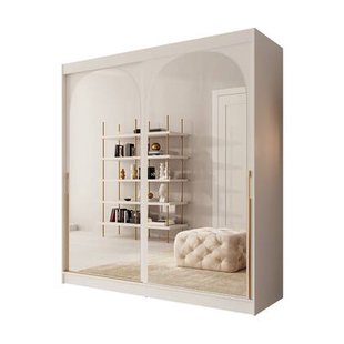 Meubella - Moniq - Kledingkast met schuifdeuren - Wit - 200x65x215 cm