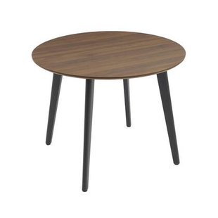 sweeek - Ronde eettafel met houteffect en zwarte metalen poten voor 4