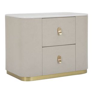 Nachtkastje met 2 lades in hout en beige stof, 60x40x47 cm