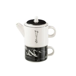 J-Line theepot + tas - keramiek - zwart|wit - giftbox
