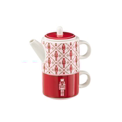 J-Line theepot + tas - keramiek - rood - giftbox van 2