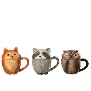 J-Line mok + deksel Dieren Dolomiet - keramiek - mix - 3 stu