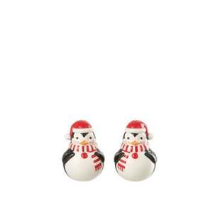 J-Line peper- & zoutstellen Pinguïn - keramiek - kerstrood|w