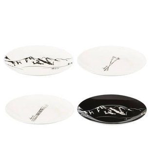 J-Line bord - keramiek - zwart|wit - giftbox van 4 stuks