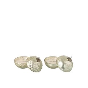 J-Line geurkaars Kerstbal - glas - zilver - small - 2 stuks