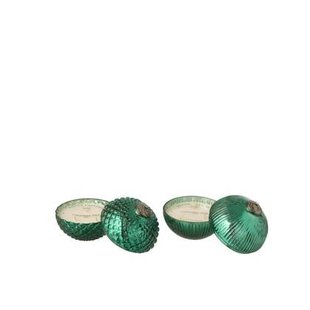 J-Line geurkaars Kerstbal - glas - groen - small - 2 stuks