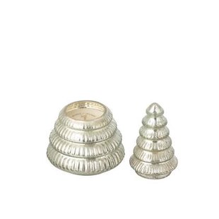 J-Line geurkaars Boom Geribbeld - glas - zilver - small