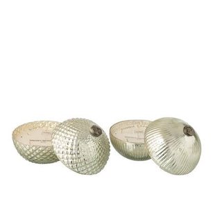 J-Line geurkaars kerstbal - glas - zilver - large - 2 stuks