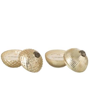 J-Line geurkaars Kerstbal - glas - goud - large - 2 stuks