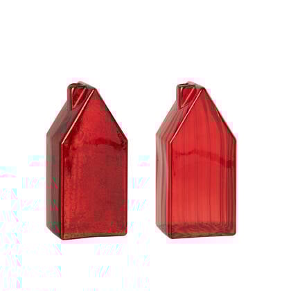 J-Line decoratie Huis - glas - kerstrood - large - 2 stuks
