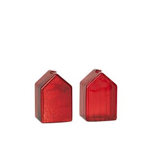 J-Line decoratie Huis - glas - kerstrood - small - 2 stuks
