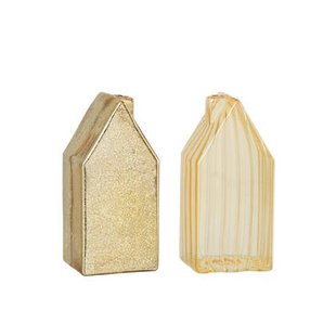 J-Line decoratie Huis - glas - goud - large - 2 stuks