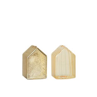 J-Line decoratie Huis - glas - goud - small - 2 stuks
