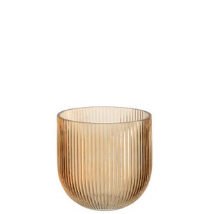 J-Line vaas Gestreept - glas - caramel - large - Ø 15.3 cm