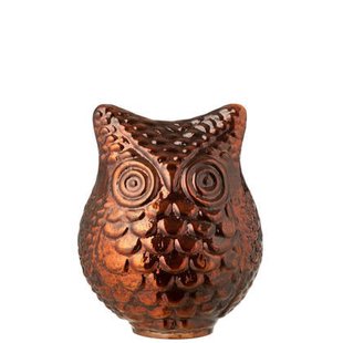 J-Line decoratie uil in glas - roestbruin