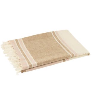 J-Line plaid Gestreept + Franjes - lichtroze|wit|beige - 180