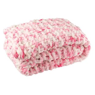 J-Line deken Gebreid - polyresin - roze|wit