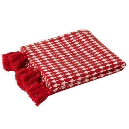 J-Line plaid Kerstbomen - katoen - kerstrood|wit