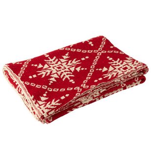 J-Line deken Sneeuwvlokken - katoen - kerstrood|wit