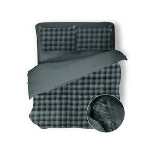 Eleganzzz Dekbedovertrek Shiny Bubble Pom Pom Flanel Fleece - black