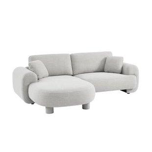 sweeek - Linkerhoekbank 3-zits stof, ronde poten