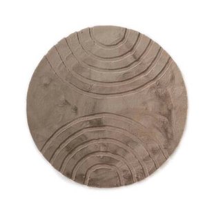 Tapeso Fluffy vloerkleed rond - Carvy taupe - 80 cm