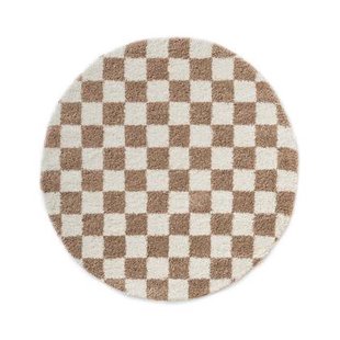 Boho&me Rond checkerboard vloerkleed - Check ivoor|beige - 100 cm