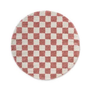 Boho&me Rond checkerboard vloerkleed - Check ivoor|roze - 150 cm