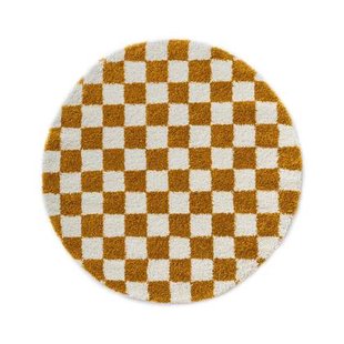 Boho&me Rond checkerboard vloerkleed - Check ivoor|goud - 100 cm