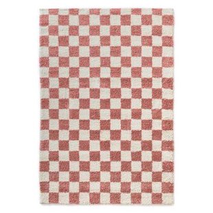 Boho&me Checkerboard vloerkleed - Check ivoor|roze - 300x400 cm