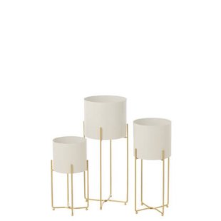 J-Line bloempot Rond - ijzer - goud|wit