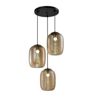 QUVIO Eettafel hanglamp - 3 lichts - Metaal - Glas - Bruin