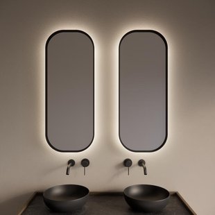 Spiegel Gliss Design Plato met Indirecte LED Verlichting en Verwarming 40x100cm Mat Zwart