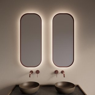 Spiegel Gliss Design Plato met Indirecte LED Verlichting en Verwarming 50x100cm Koper Rose