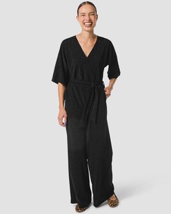 HEMA Damesjumpsuit Esther met overslag glitter zwart (zwart)