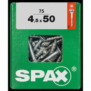 Spax Universele Schroef T-star Wirox Verzonken Kop Torx T20 - 4,5x50mm - 75 Stuks