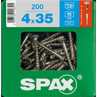 Spax Universele Schroef T-star Rvs Verzonken Kop Torx T20 - 4x35mm - 200 Stuks