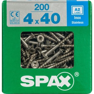 Spax Universele Schroef T-star Verzonken Kop Torx T20 - 4x40mm - 200 Stuks