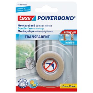 Tesa Montageband Powerbond - Binnen - Transparant - 1.5m X 19mm