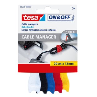Tesa® On & Off – Set Van 5 Herbruikbare Klittenband Kabelbinders – 20 Cm – Verschillende Kleuren